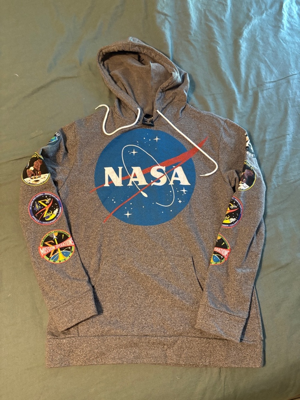 NASA Patch-Print Zip-Up Hoodie Sweatshirt - Gray